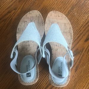White Mountain Sparkly Silver cork wedge sandals